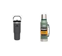 Stanley IceFlow Flip Straw Botella Agua con Pajita 0.89L - Conserva el Frío 12 Horas - Antifugas & Classic Legendary Bottle 1L Hammertone Green - Botella Termica 1 Litro de Acero