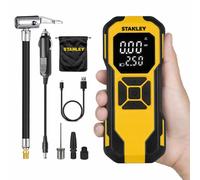 STANLEY - Inflador de aire mini inalámbrico, bomba portátil de 12V para neumáticos de coche y bicicleta, manómetro digital y luz LED, diseño compacto, amarillo