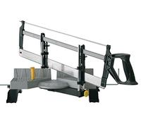 STANLEY 1-20-800, Ingletadora con sierra Dynagrip, Corte limpio y preciso, Anchura: 45° = 103mm, 90° = 165mm / Espesor = 114 mm, Mango de elastómero, Se suministra con sierra trasera de 560mm