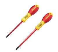 STANLEY Juego de 2 Destornilladores Aislados Borneo, Pozidriv PZ1x100mm y PZ2x125mm, Mango Bimaterial Ergonómico, Aislados 1000V, Calidad Industrial, FMHT0-62649