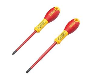 STANLEY Juego de 2 Destornilladores Aislados Borneo, Pozidriv PZ1x100mm y PZ2x125mm, Mango Bimaterial Ergonómico, Aislados 1000V, Calidad Industrial, FMHT0-62649