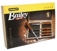 STANLEY Juego de 5 cinceles Bailey con mango de madera, anchos de 6, 10, 15, 20 y 25 mm, longitud de 125 a 160 mm, incluye estuche de madera para almacenamiento, 2-16-217