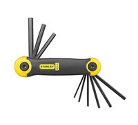 STANLEY Juego de 9 Llaves Hexagonales en Pulgadas (5/64'' - 1/4''), Cuerpo Ergonómico Recubierto de Caucho, Puntas Biseladas, Acabado en Fosfato Negro, 2-69-265
