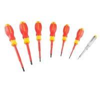 Stanley Juego de destornilladores VDE, 7 piezas, con una hoja de acero al cromo vanadio y una punta endurecida.