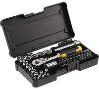 STANLEY Juego de Llaves de Vaso Compactas 1/4'', Total 37 Piezas, Carraca de 72 Dientes, 1 Alargador 75mm, 1 Portapuntas, 22 Puntas, Caja Duradera - STMT82672-0