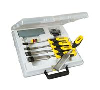 STANLEY Kit de cinceles para madera (5 piezas), Formones, Dynagrip, Hoja de acero de carbono, Incluye piedra de afilar/aceite/maletín, Tamaños: 6, 12, 18, 25, 32mm, 5-16-421