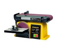 STANLEY - Lijadora de banco de trabajo 370 W 2 en 1 disco 150 mm y banda 100 × 914 mm - base de hierro fundido estable para lijado y pulido de madera y metales