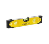 STANLEY Nivel Torpedo, Base Magnética, Multicolor, 230 mm, Base de aluminio,Ranura en V para comprobar superficies cilíndricas, 3 esferas reversibles y a prueba de golpes, Puntas engomadas, 0-43-511