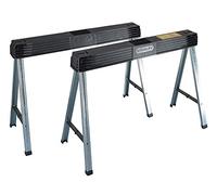 STANLEY Pack de 2 caballetes plegables, soporta hasta 340 kg, pies de aluminio anticorrosión, clips laterales, compacto y ligero, correa para el hombro, fácil de transportar, 1-97-475