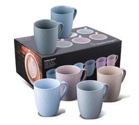 Stanley Rogers Juego de 6 tazas - Tazas de café con un moderno diseño de rombos - Material New Bone de alta calidad en colores pastel - Perfectas para café, té o cacao - 340 ml de volumen