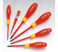 STANLEY FATMAX Juego de 6 Destornilladores Aislados, 3 Planos, 2 Phillips, 1 Test de Voltaje, Mango Bimateria Ergonómico, Aislamiento 1.000V a.c, Código de Color para Identificación, 0-65-441