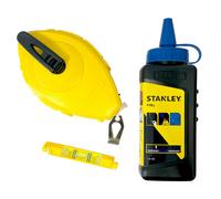STANLEY Set Tiza Azul Tiza de Impacto + Cuerda de Albañil 30M + Nivel de Agua