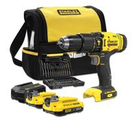 STANLEY SFMCD711DSA-QW - Taladro percutor V20 18V + 2 baterías 2AH + cargador + bolsa transporte + set de 50 accesorios