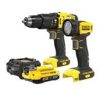 Stanley, SFMCK210D1, juego de destornilladora de impacto 50Nm y linterna LED, sistema V20 20V, batería 2.0Ah incluida, cargador y maletín, montaje y bricolaje, negro con amarillo