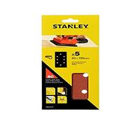 STANLEY STA31517-XJ - 5 hojas de lija perforadas. 1/3 (93 x 190mm). Grano 80. Autoadherentes. Madera, pintura, barniz, yeso, metal y plástico.