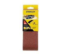 STANLEY STA33101-XJ - 3 Bandas de lija. 75 x 457 mm.Grano 80. Madera, pintura, barniz, yeso, metal y plástico. Larga Duración.
