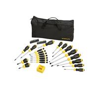 Stanley STHT0-62113 - Juego de 42 destornilladores con bolsa de nylon, Portapuntas + Puntas + Magnetizador, Punta del mango lisa, Destornillador de acero cromado, Anticorrosión, Recubrimiento SoftGrip