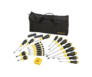 Stanley STHT0-62113 - Juego de 42 destornilladores con bolsa de nylon, Portapuntas + Puntas + Magnetizador, Punta del mango lisa, Destornillador de acero cromado, Anticorrosión, Recubrimiento SoftGrip