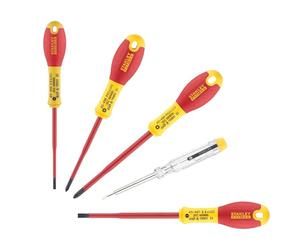 STANLEY XTHT0-62692 - Juego 5 destornilladores FatMax VDE con punta reducida. Electricista 3.5x75mm, 5.5x150mm; Ph1x100mm, Ph2x125mm, Test de voltaje