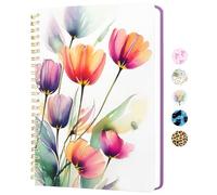 Stanoha Lindo cuaderno en espiral A5 para mujeres y niñas, diseño floral kawaii con bolsillo, 21,6 x 14,5 cm, gráfico, flor de acuarela