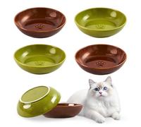 STAOVA Juego de 4 cuencos de cerámica para gatos con huellas de patas, antifatiga y platos anchos poco profundos para alimentos y agua, apto para lavavajillas (marrón y verde)