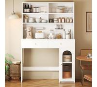 STAPERFO Armario de cocina con encimera y barra - Armario alto con 2 cajones, barra de ganchos, aparador de bufé, tablero DM, 120 x 45 x 180 cm, color blanco