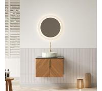 STAPERFO Armario de pared para debajo del lavabo de 61 cm, roble marrón con lavabo de cerámica y placa de piedra sinterizada, 2 puertas de cierre suave, mucho espacio de almacenamiento para baño de