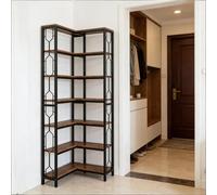 STAPERFO Estantería esquinera con barandilla, estantería industrial de 7 pisos, de madera y metal, estantería independiente con diseño de seguridad como separador de habitaciones para salón, 60 x 60 x