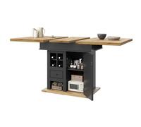 STAPERFO Mesa de comedor extensible de 110 a 140 cm con botellero y cajones, mesa de cocina plegable para 4-6 personas, telescópica con puertas de cierre suave y estantes ajustables, color negro