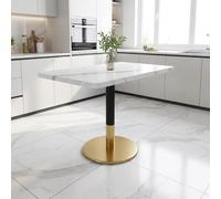 STAPERFO Mesa de comedor pequeña de 80 x 60 cm para 2 personas, mesa de centro con aspecto de mármol y base metálica dorada, mesa auxiliar versátil para cocina, comedor, oficina en casa, fácil de