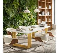 STAPERFO Mesa de oficina de 180 x 79 cm, en blanco y dorado, mesa de ordenador estable con estructura de metal, mesa de trabajo clásica para sala de estar y jefe, soporta hasta 100 kg