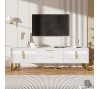 STAPERFO Mueble para TV de 65 pulgadas en blanco brillante con detalles dorados | Moderno mueble para TV con 4 puertas y 2 cajones, 170 cm