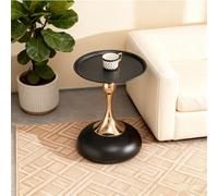 STAPERFO Pequeña mesa auxiliar redonda de 38 cm, color negro y dorado, mesa de centro de metal ligera para salón y sofá, mesita de noche que ahorra espacio (54 cm de alto) para balcón, oficina en casa