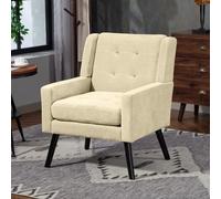 STAPERFO Sillón tapizado de ante acolchado con botones, diseño retro moderno, cómodo sillón individual con cojín de espuma de alta densidad y patas de madera maciza, para habitaciones pequeñas y salas