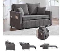 STAPERFO Sofá cama con función de dormir para espacios pequeños - Sofá cama plegable de 2 plazas con USB, soporte para tazas y bolsillo lateral, chenilla, gris, 139 x 83 x 58 cm