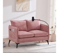 STAPERFO Sofá de 2 plazas pequeño con soporte para teléfono móvil y bolsillos laterales - Sofá de tela de chenilla para espacios pequeños, salón, dormitorio o balcón, moderno mini sofá 127 x 69 x 66