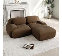STAPERFO Sofá esquinero modular sin marco, sofá sin marco, sofá de pana con diseño ergonómico, reposabrazos curvados y reposapiés, antideslizante, sin montaje, color marrón