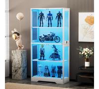STAPERFO Vitrina de cristal con iluminación LED y sensor de movimiento, 80 x 35 x 165 cm, color blanco, vitrina de cuatro pisos con puertas de cristal, vitrina de cristal resistente al polvo para