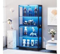 STAPERFO Vitrina de cristal con iluminación LED y sensor de movimiento, 80 x 35 x 165 cm, vitrina de cuatro pisos con puertas de cristal, vitrina de cristal resistente al polvo para salón, armario de