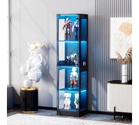 STAPERFO Vitrina de cristal, vitrina LED, 4 pisos, con sensor de iluminación, sensor de movimiento, resistente al polvo, para salón, dormitorio, oficina, color negro, 40 x 35 x 165 cm