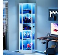 STAPERFO Vitrina de cristal, vitrina LED, 5 pisos, con sensor de iluminación, sensor de movimiento, resistente al polvo, para salón, color blanco, 57 x 40 x 165 cm