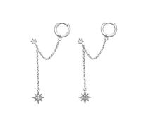 Star 925 Sterling Silber Doppelpiercing Ohrringe Huggie Manschette Kette für Frauen Teen Girls 2 Löcher CZ Charme Dangle Drop kleine Hoop Ohrringe Kílago Kletterer Schmuck