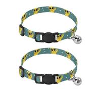 Star Alien Peace - Collar de campana de gato verde azulado, paquete de 2 collares para gatos, longitud ajustable de 10.6 a 17.1 pulgadas