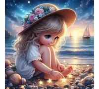 Star Beach Girl Jigsaw Puzzle 200 Pieces 28x28cm/11x11inch, Difficult Jigsaw Puzzles for Adults 200, Beautiful Art Work, Great Festive Puzzle Gift for Men/Women