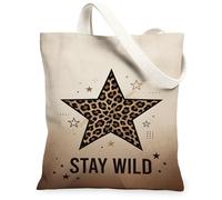 Star - Bolsa de lona para mujer, diseño de lunares de leopardo salvaje, color beige, lavable, reutilizable, ideal para viajes al aire libre, trabajo, lectura, 13 x 15 pulgadas