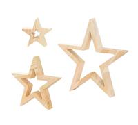 Star Christmas Decor - Three Piece Farmhouse Holiday with Tabletop Centerpiece Set, Rustic Wooden Star Ornament Signs for Desk, Coffee Table, Fireplace Mantel, Home Decoration Natural Wood Finish