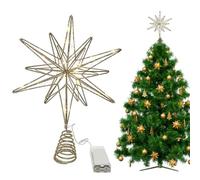 Star Christmas Tree Topper - Iron Hollow Star with 20 LED Lights Decor