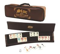 Star - Conjunto de rummy ovalado de alta calidad, hecho a mano, Roma curvado, Okey, de madera maciza de haya con peones de melamina y bolsa de transporte sólida