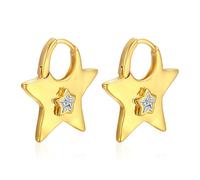 Star Earrings, Gold Mini Star Hoop Earrings with Crystal Inlay, Unique Design for Women Daily & Party Wear