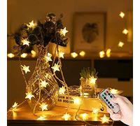 Star Fairy Lights - Guirnalda de luces impermeables, 60 LED, 7 m, funciona con pilas, con 8 modos de control remoto, luces decorativas para exteriores, interiores, boda, Navidad (blanco cálido)